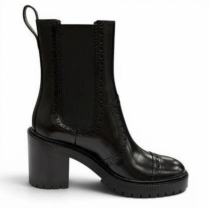 Hermes Lindsay 70 Straight Tip Side Gore Chunky Heels Leather Short Boots Black — view 6