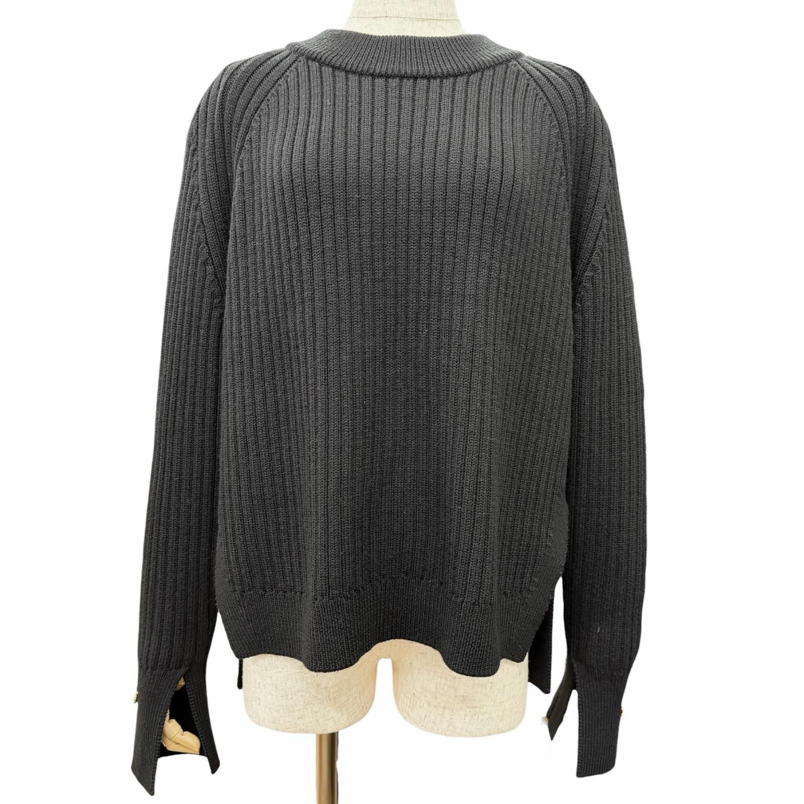 Versace Wool Medusa Safety Pin Crew Neck Long Sleeve Knit Sweater Black 40