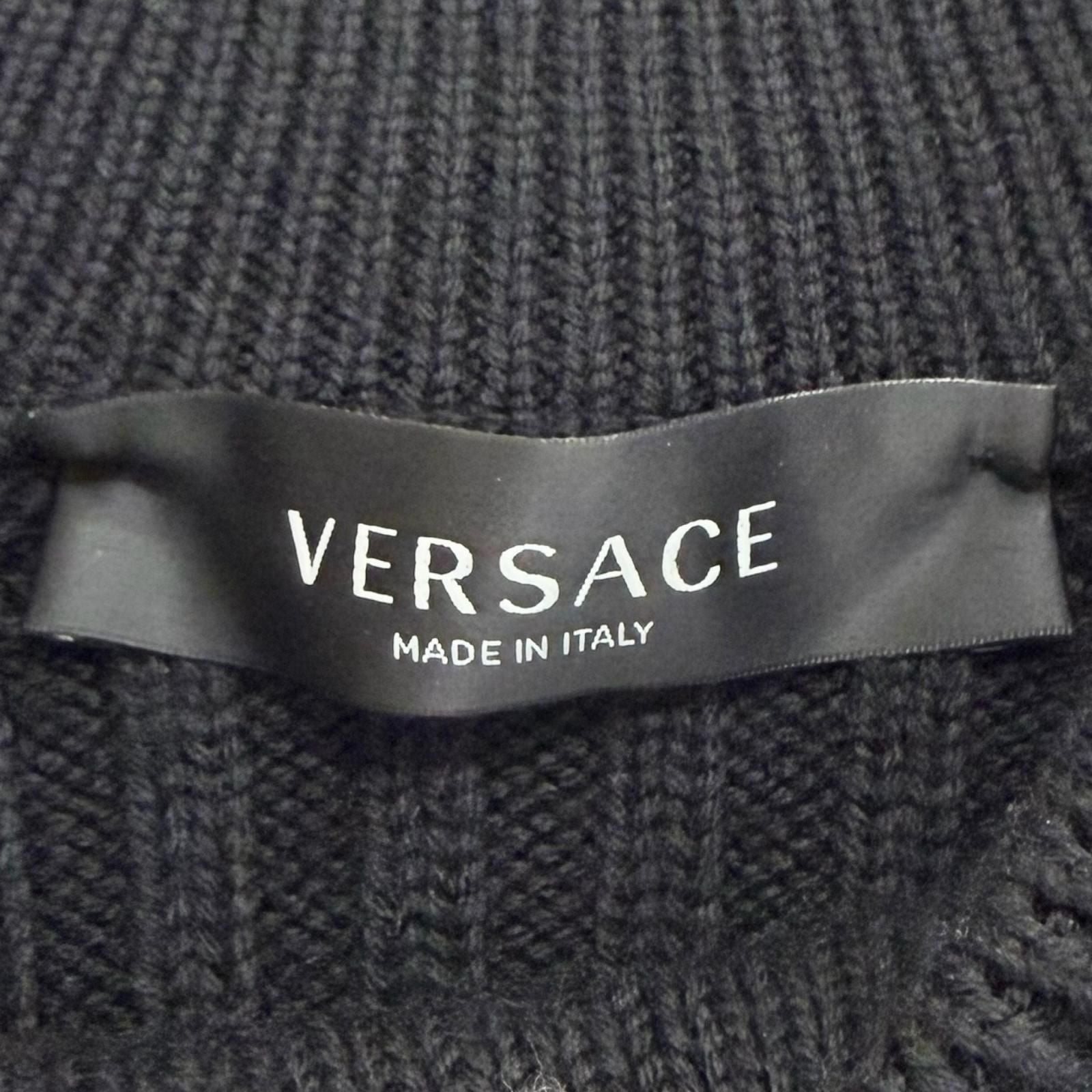 Versace Wool Medusa Safety Pin Crew Neck Long Sleeve Knit Sweater Black 40 — view 6