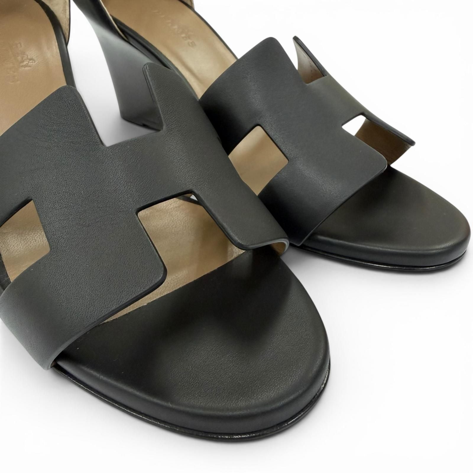 Hermes Legend Ankle Strap Leather Sandals Black — view 8