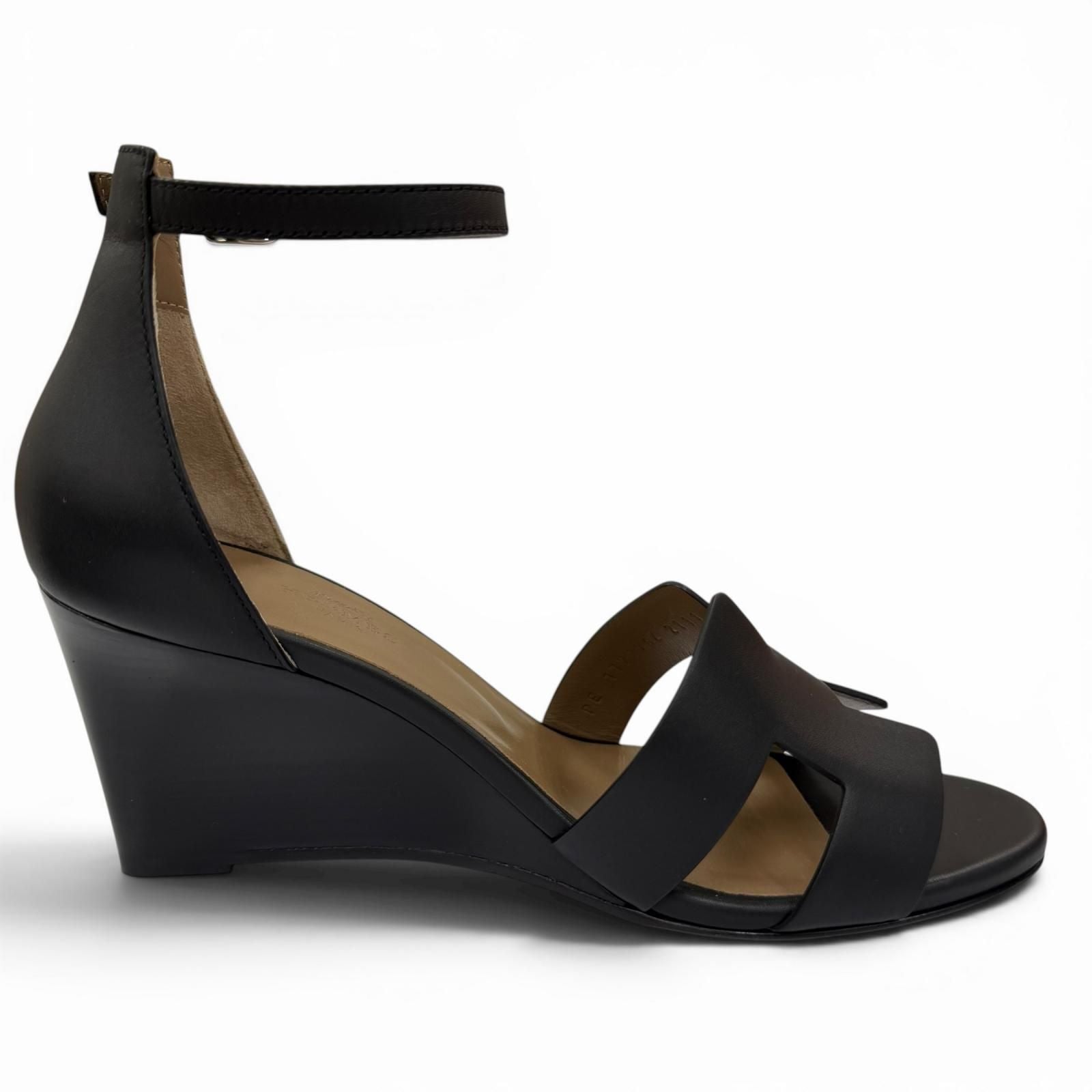 Hermes Legend Ankle Strap Leather Sandals Black — view 6