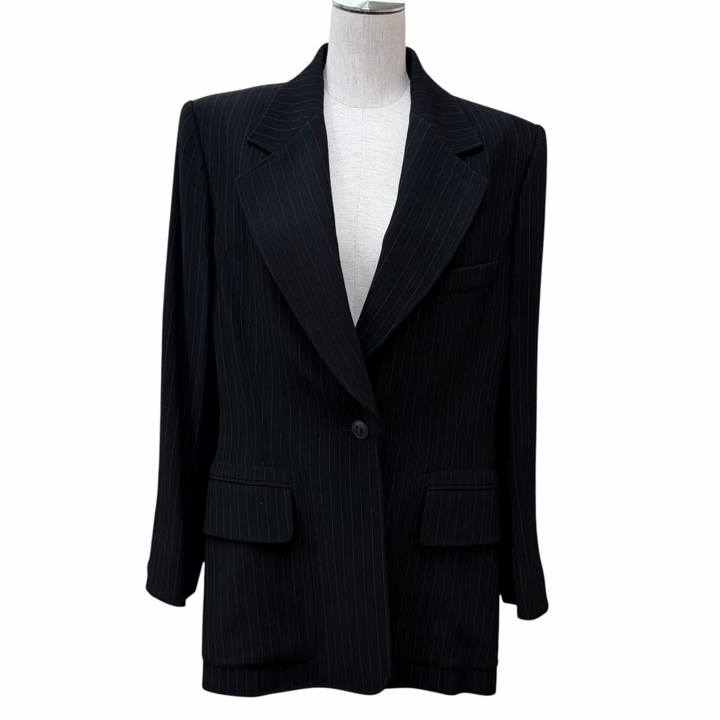Hermes Vintage Logo Button Stripe Pattern Single Tailored Jacket Black 44