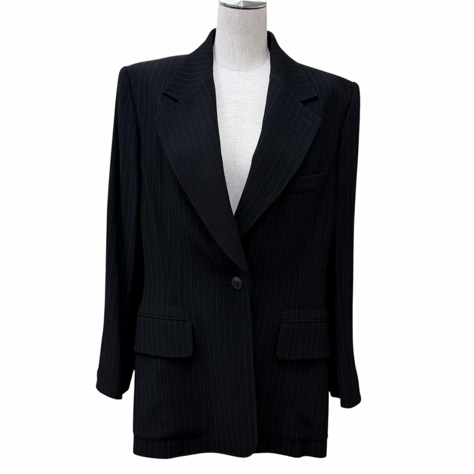 Hermes Vintage Logo Button Stripe Pattern Single Tailored Jacket Black 44