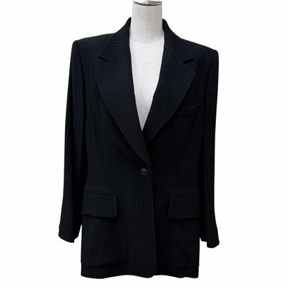 Hermes Vintage Logo Button Stripe Pattern Single Tailored Jacket Black 44