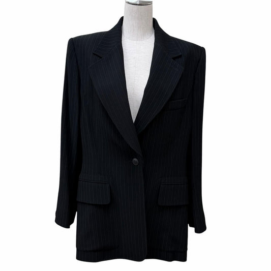 Hermes Vintage Logo Button Stripe Pattern Single Tailored Jacket Black 44