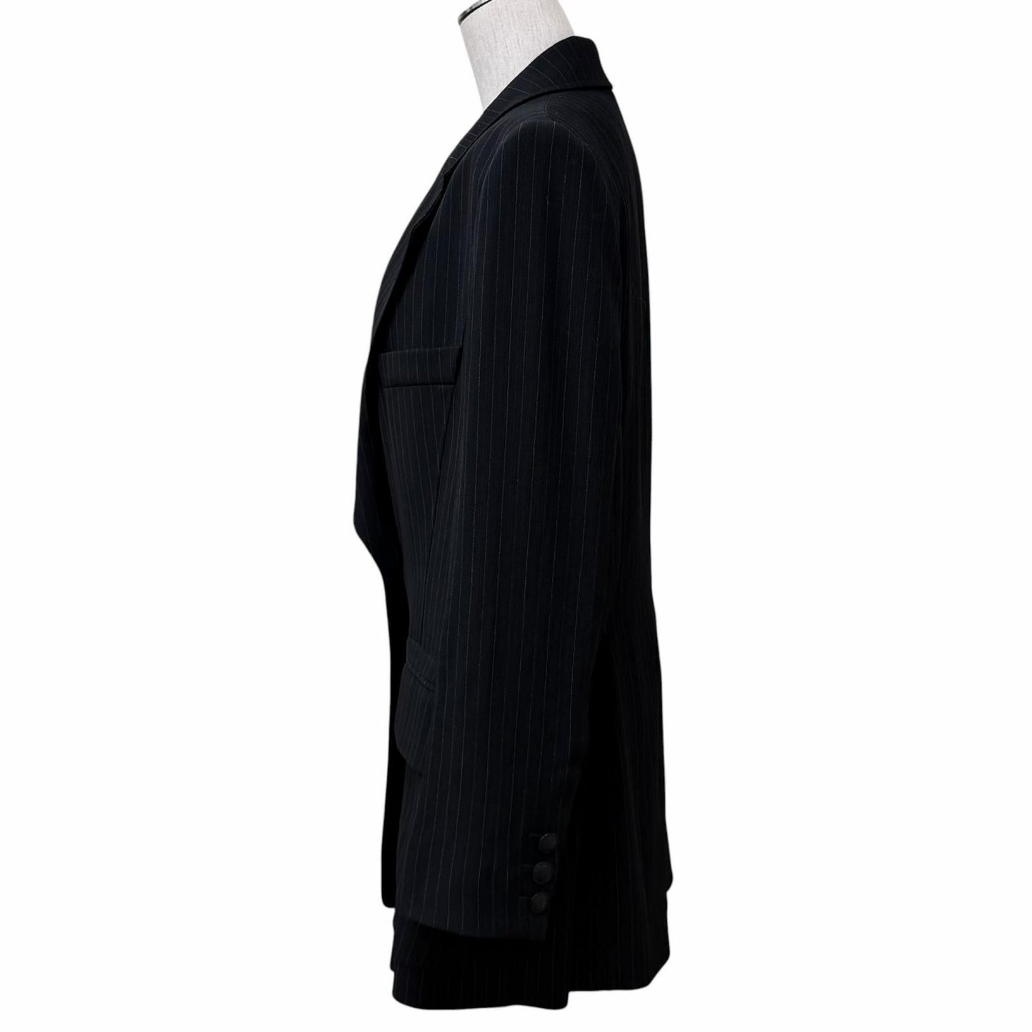 Hermes Vintage Logo Button Stripe Pattern Single Tailored Jacket Black 44 — view 2
