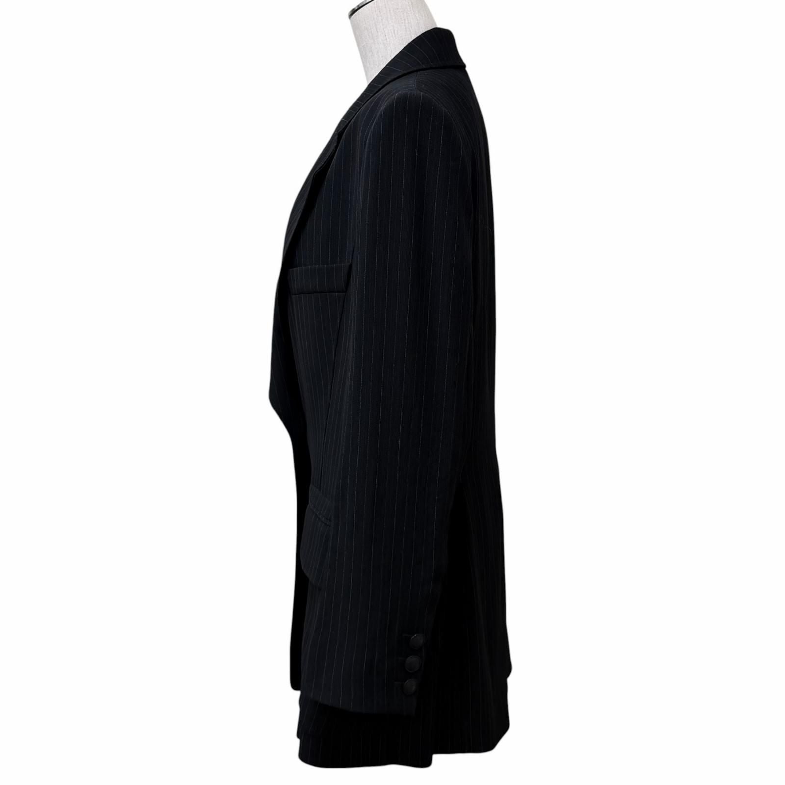 Hermes Vintage Logo Button Stripe Pattern Single Tailored Jacket Black 44 — view 2