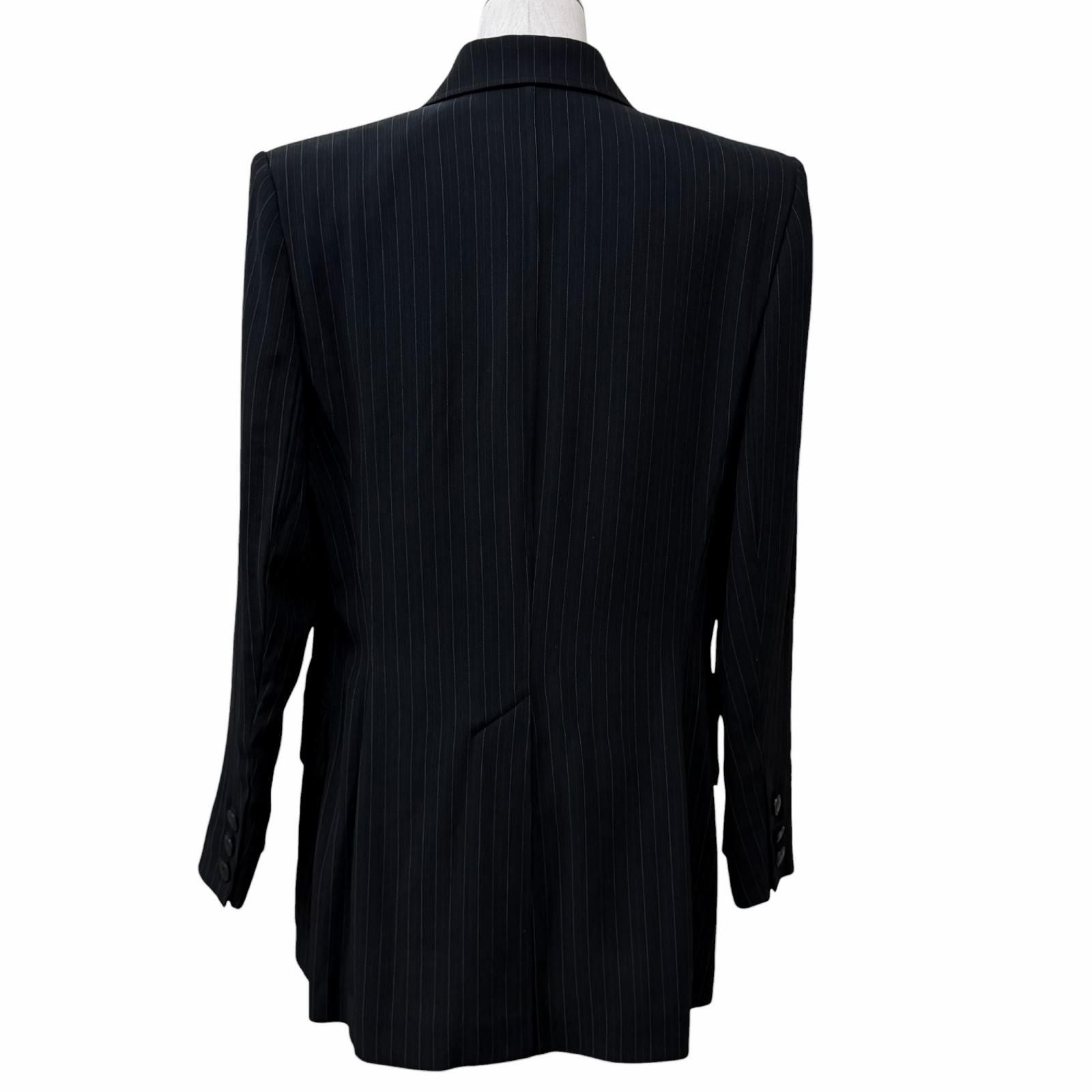 Hermes Vintage Logo Button Stripe Pattern Single Tailored Jacket Black 44 — view 3