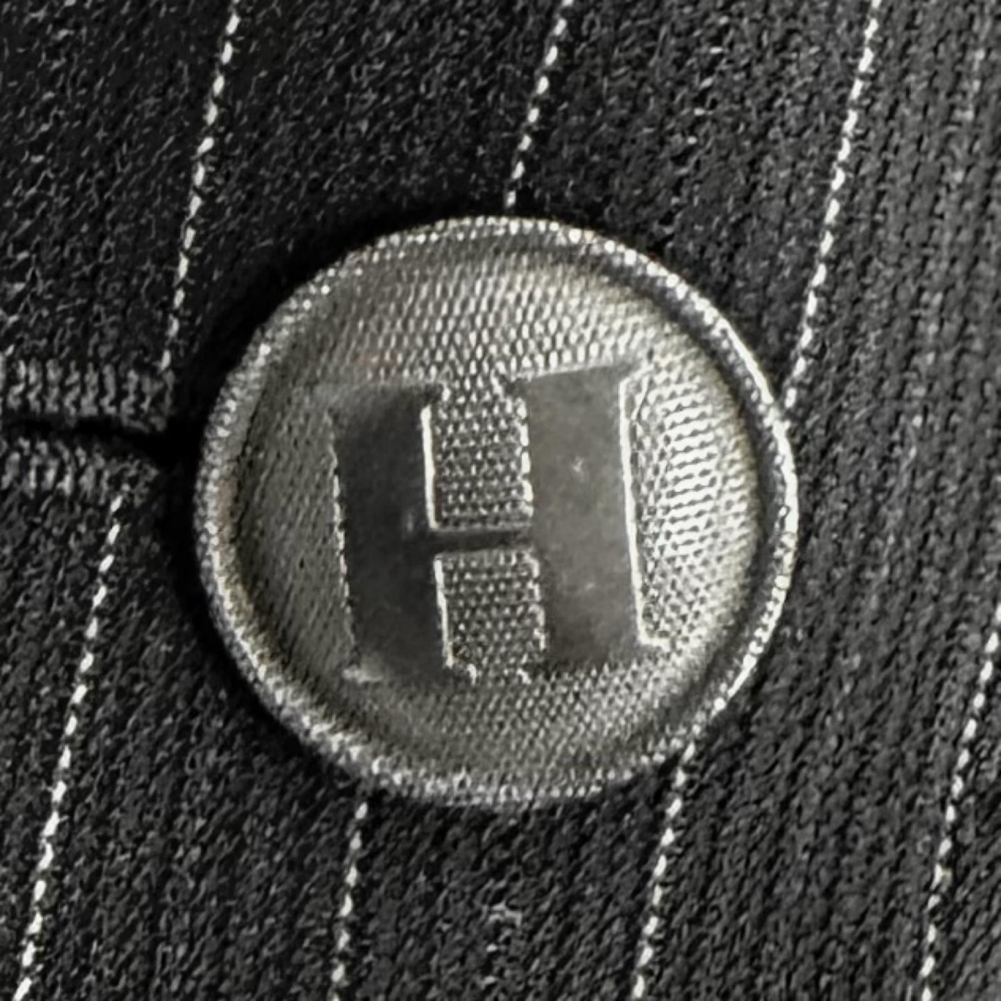 Hermes Vintage Logo Button Stripe Pattern Single Tailored Jacket Black 44 — view 6