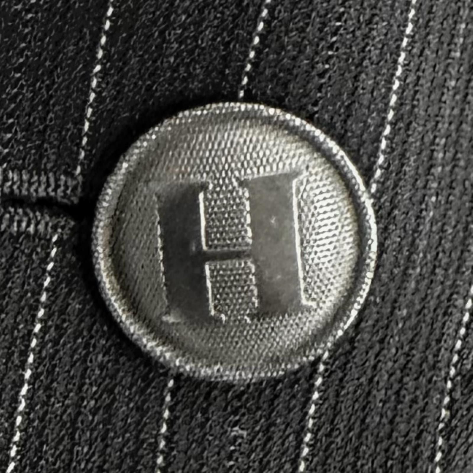 Hermes Vintage Logo Button Stripe Pattern Single Tailored Jacket Black 44 — view 6