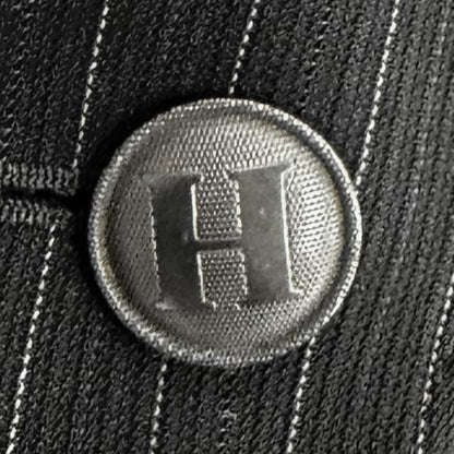 Hermes Vintage Logo Button Stripe Pattern Single Tailored Jacket Black 44 — view 6