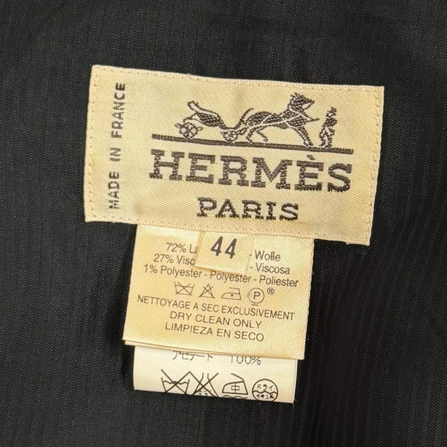Hermes Vintage Logo Button Stripe Pattern Single Tailored Jacket Black 44 — view 7