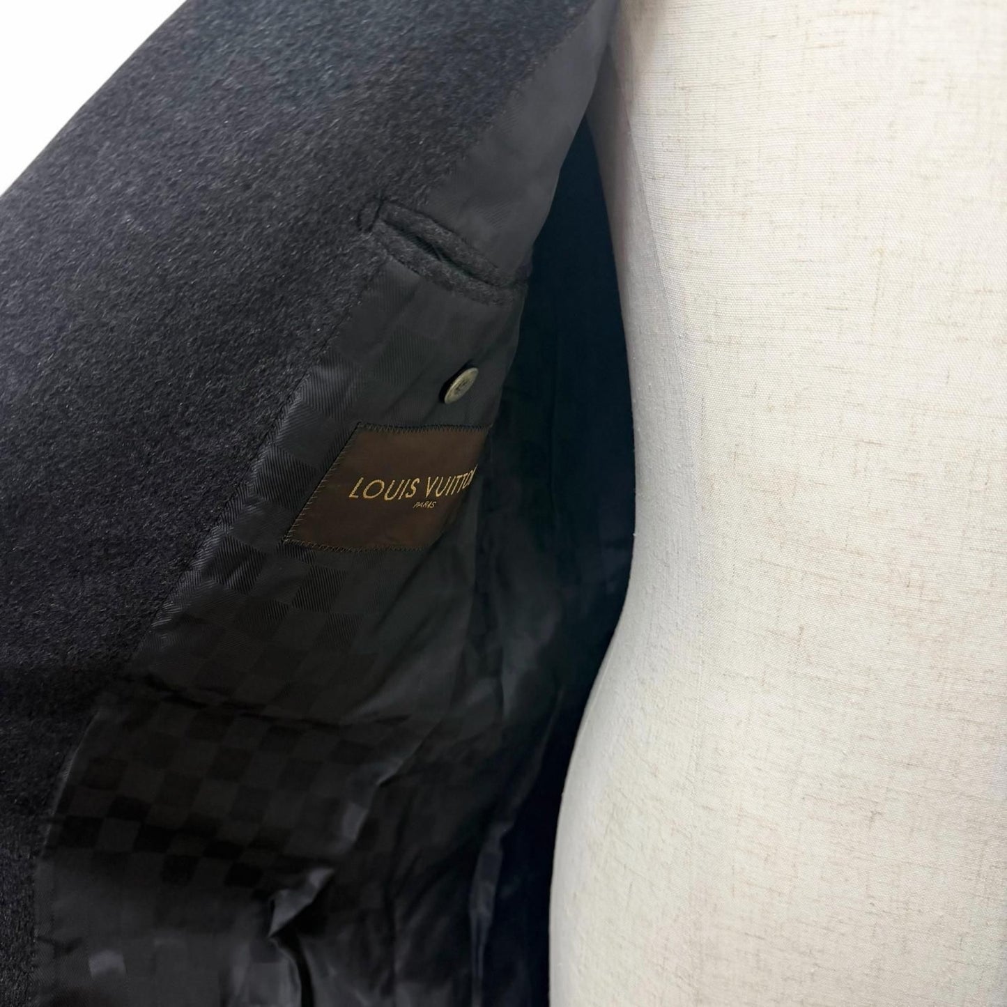 Louis Vuitton Cashmere Lining Damier Pattern Long Chesterfield Coat Charcoal — view 5