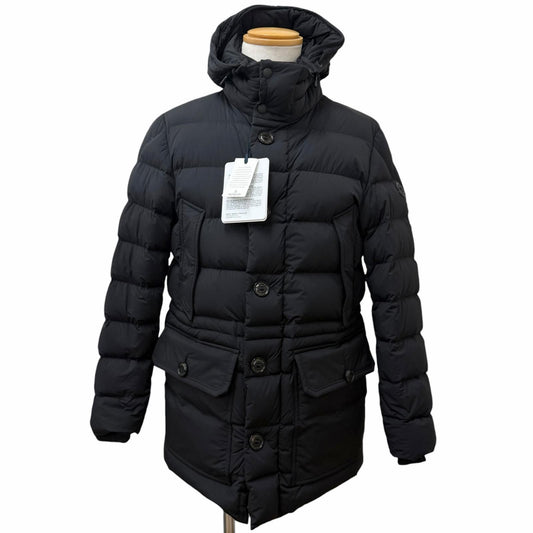 Moncler Reims Giubbotto Leather Logo Patch Hooded Down Jacket Black 1 Hanger