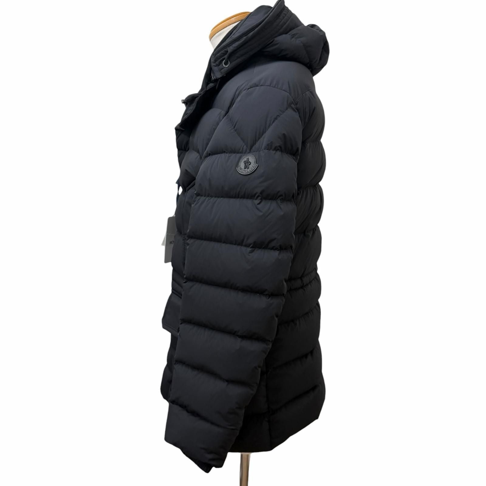 Moncler Reims Giubbotto Leather Logo Patch Hooded Down Jacket Black 1 Hanger — view 5