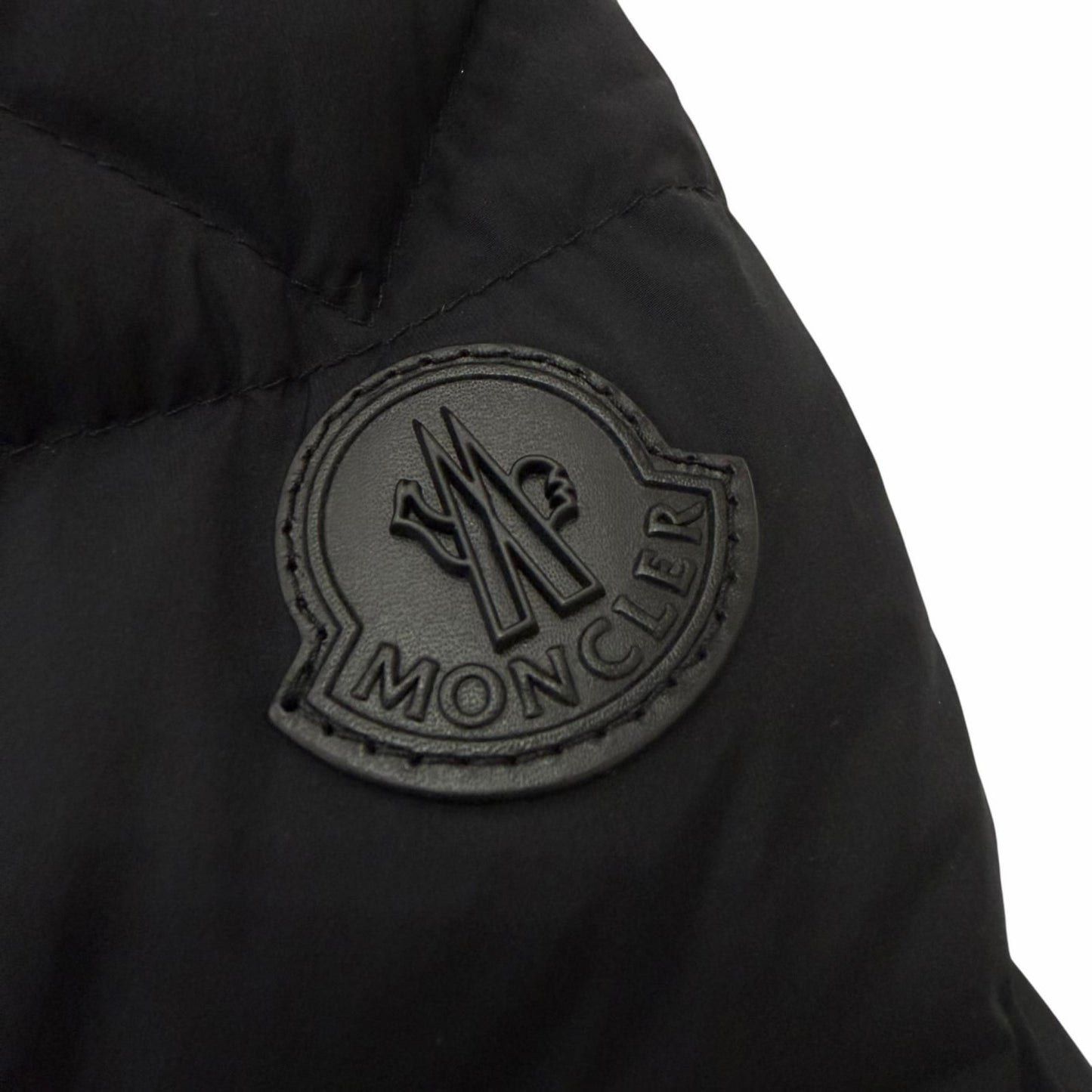 Moncler Reims Giubbotto Leather Logo Patch Hooded Down Jacket Black 1 Hanger — view 6