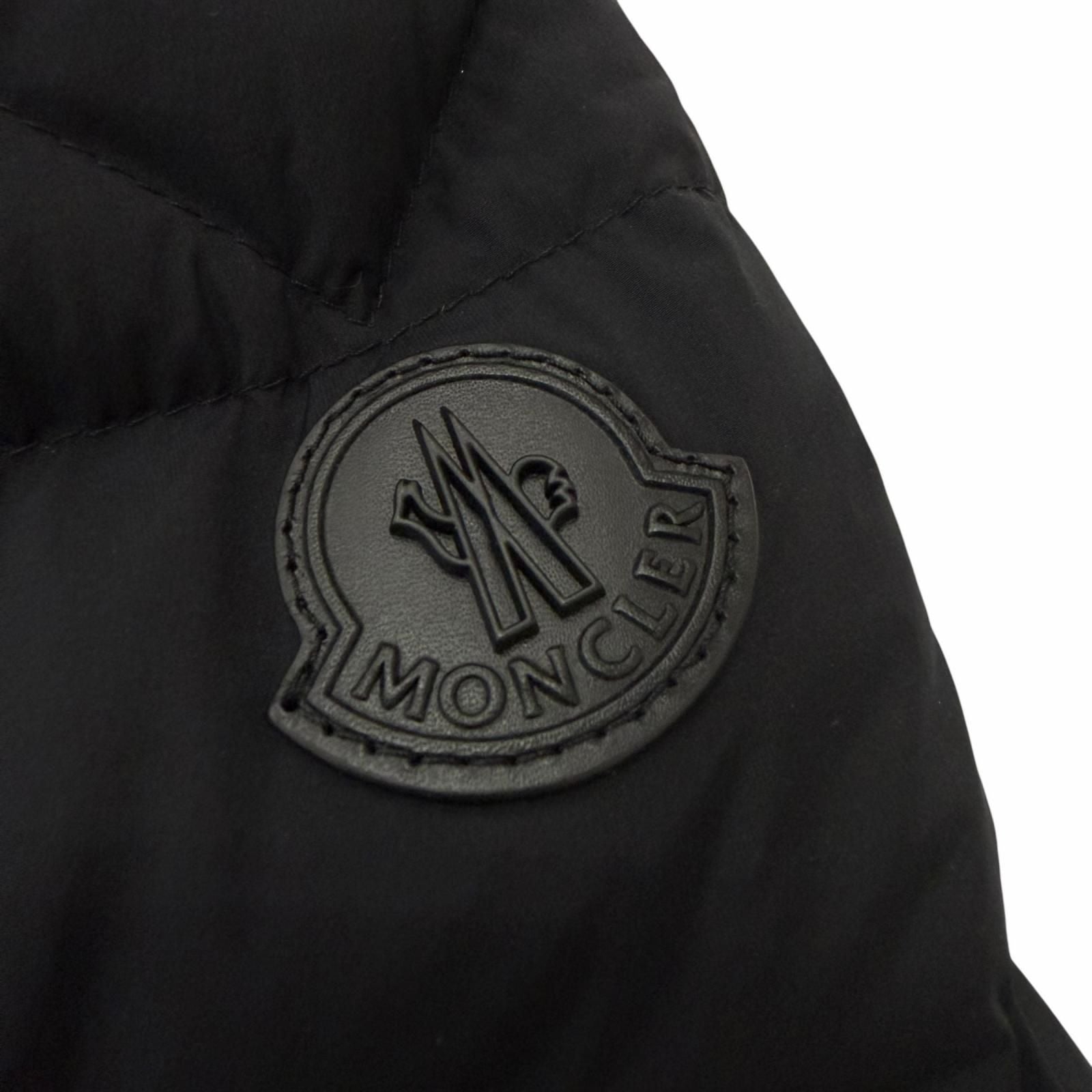 Moncler Reims Giubbotto Leather Logo Patch Hooded Down Jacket Black 1 Hanger — view 6
