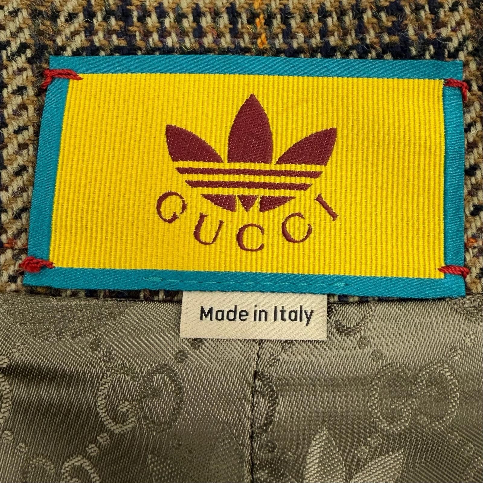 Gucci Adidas Checkered Logo Gold Button Color Coat Khaki 48 Garment Hanger — view 7