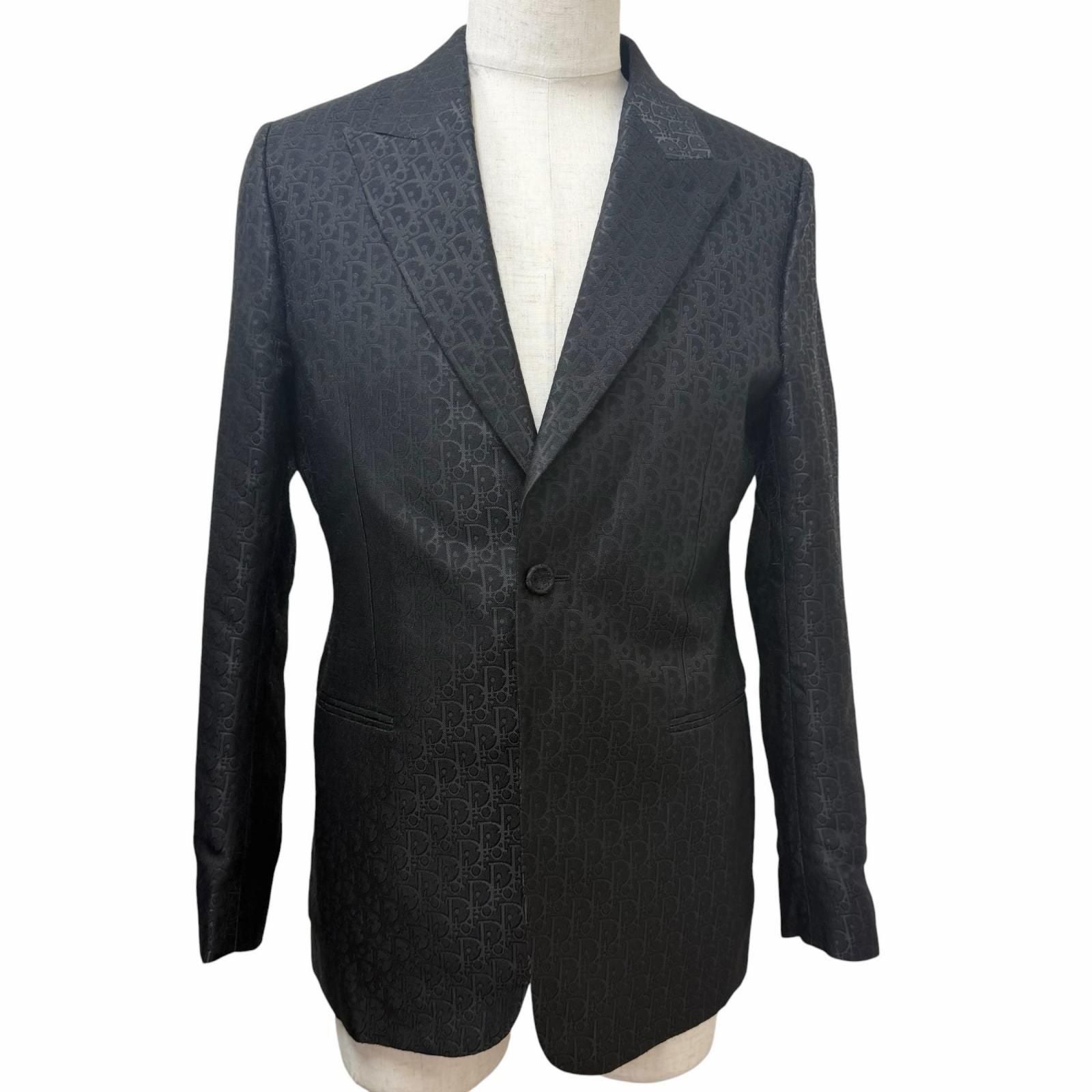 Dior Homme Silk Blend Oblique All Over Pattern Single Terre Jacket Black 46