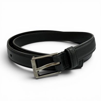 Saint Laurent Narrow Belt Dull Finish YSL Logo Leather Black