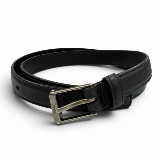 Saint Laurent Narrow Belt Dull Finish YSL Logo Leather Black