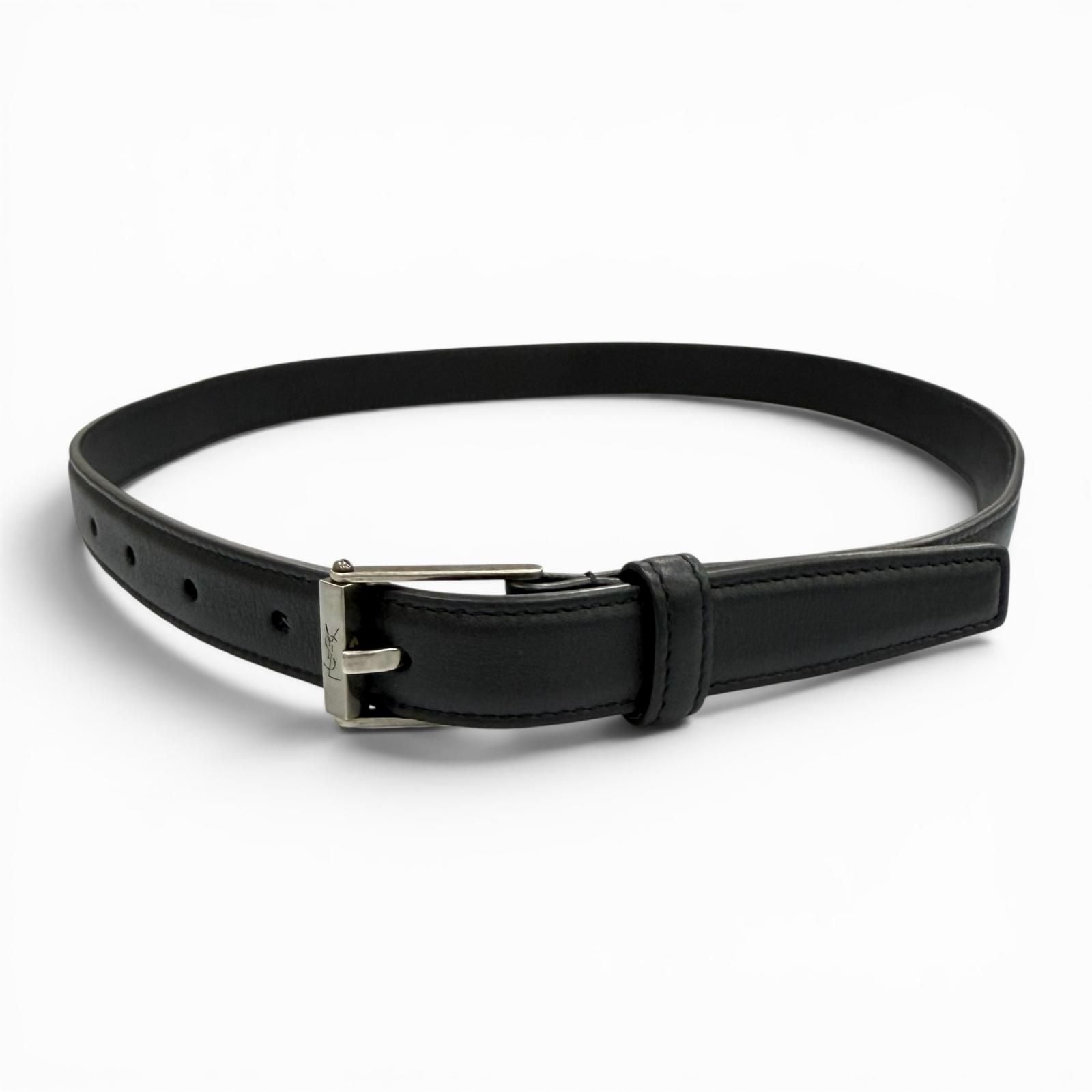 Saint Laurent Narrow Belt Dull Finish YSL Logo Leather Black — view 2