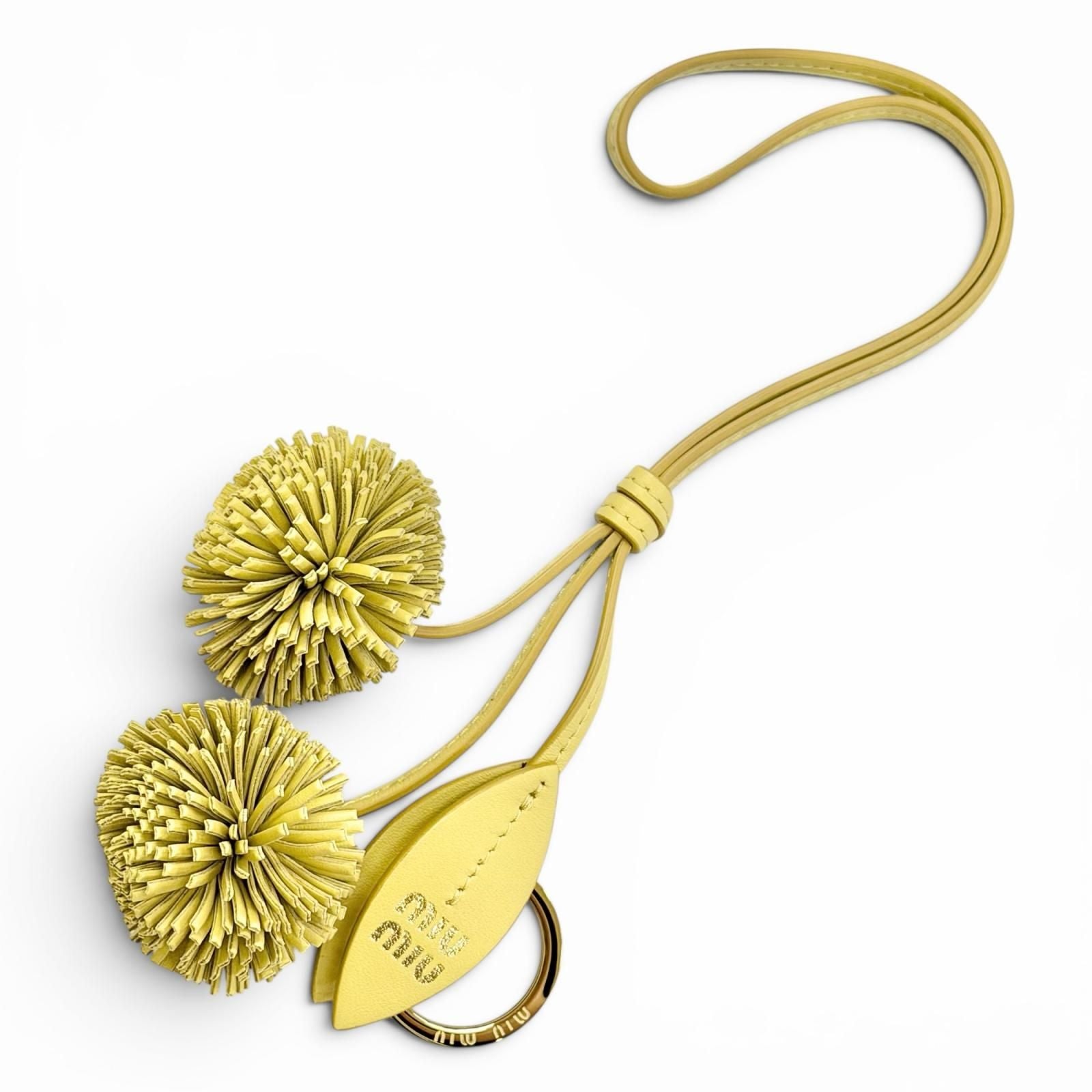 Miu Miu Trick Leather Key Ring Cowhide Vanilla Bag Charm Gold Recommended