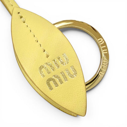 Miu Miu Trick Leather Key Ring Cowhide Vanilla Bag Charm Gold Recommended — view 4