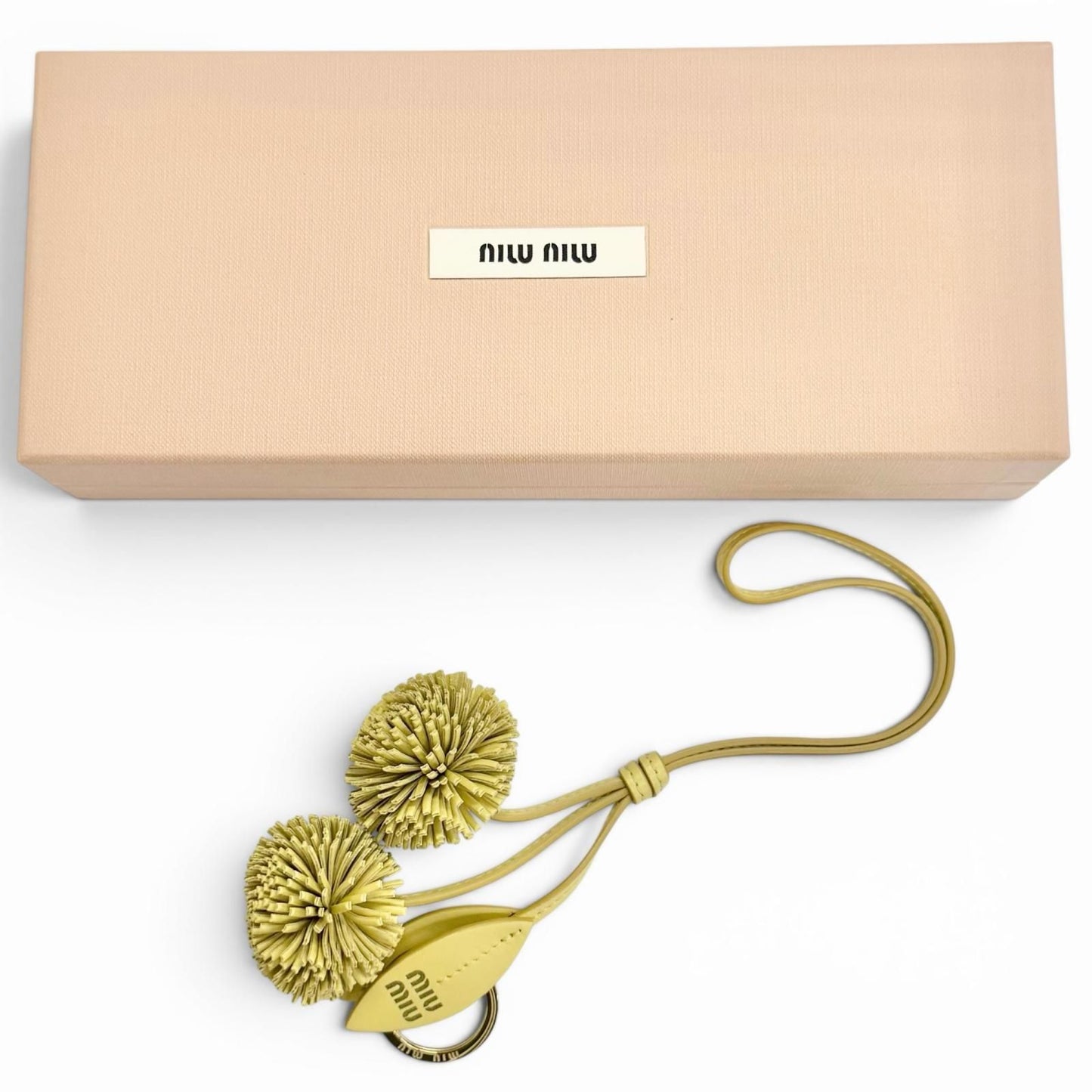 Miu Miu Trick Leather Key Ring Cowhide Vanilla Bag Charm Gold Recommended — view 2