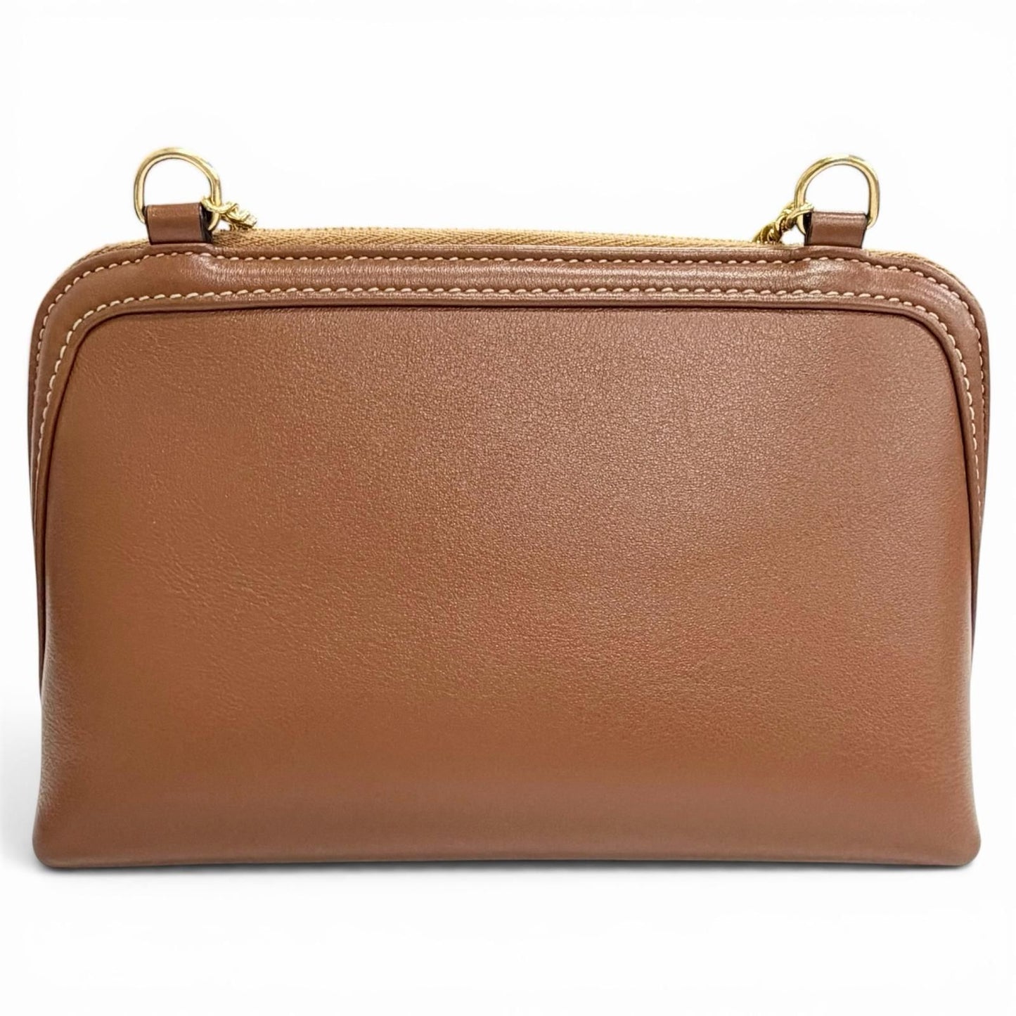 Celine Smooth Calfskin Cuill Triomphe Chain Clutch Shoulder Bag Tan Brown — view 3