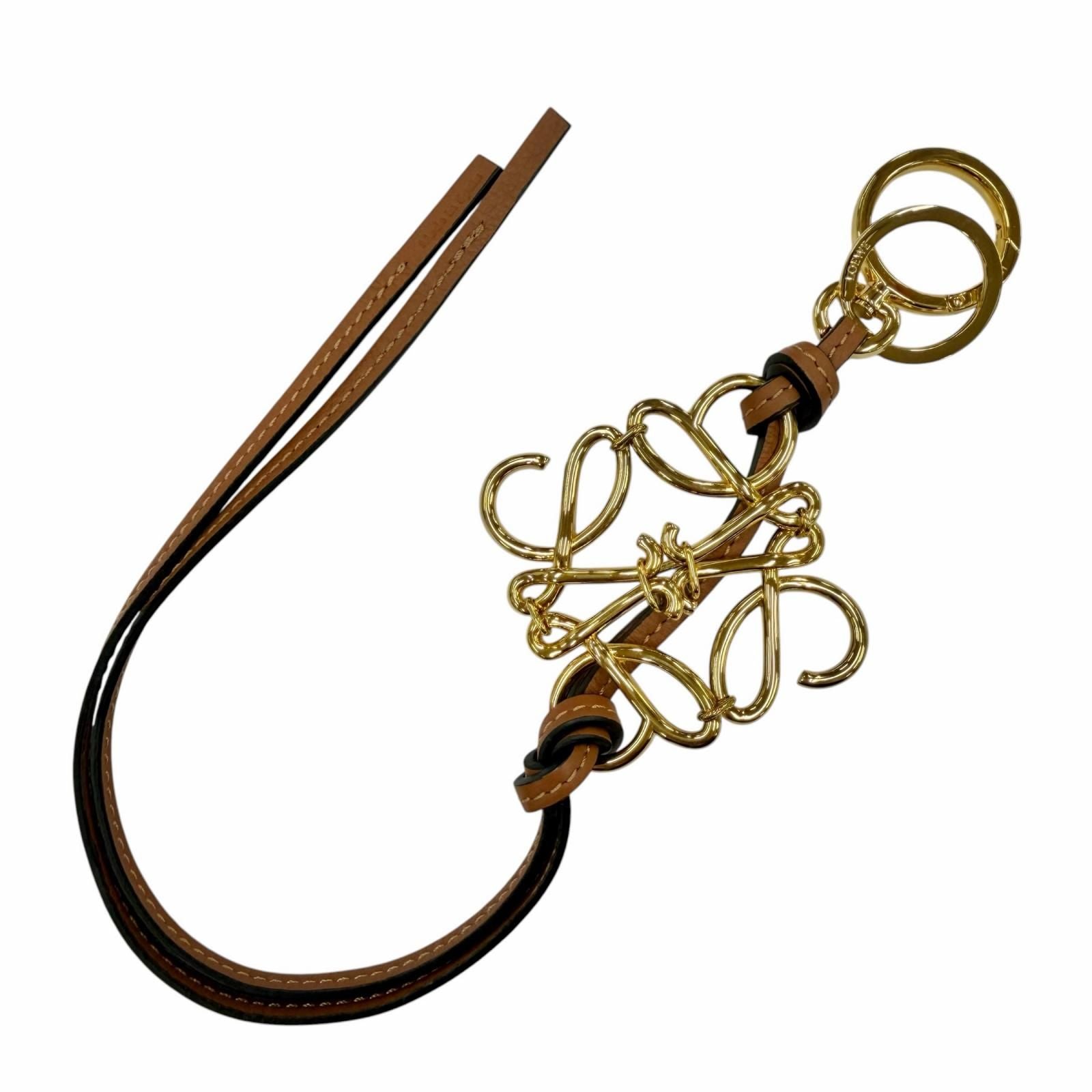 Loewe Classic Calf Tan Anagram Key Holder Bag Charm Gold
