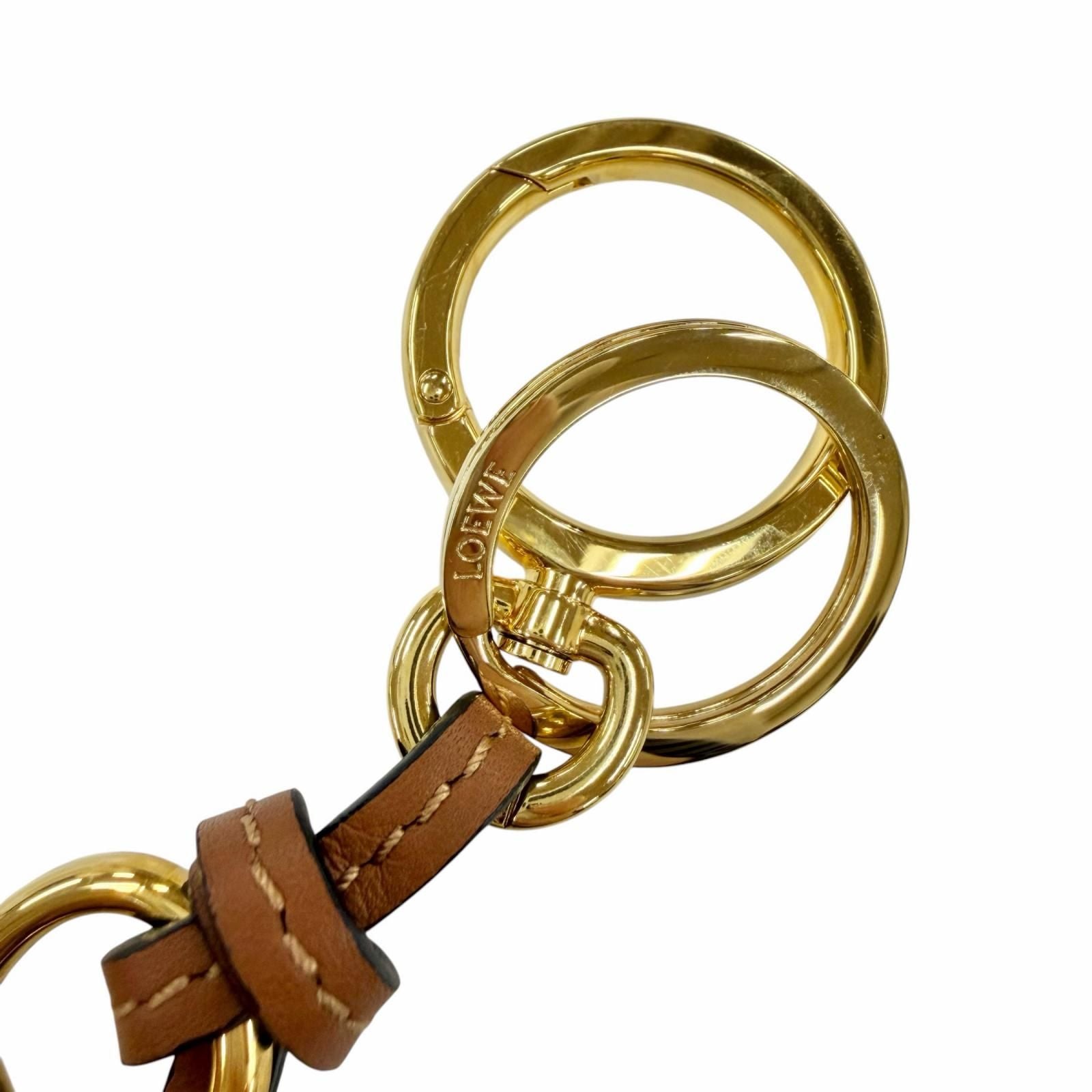 Loewe Classic Calf Tan Anagram Key Holder Bag Charm Gold — view 7