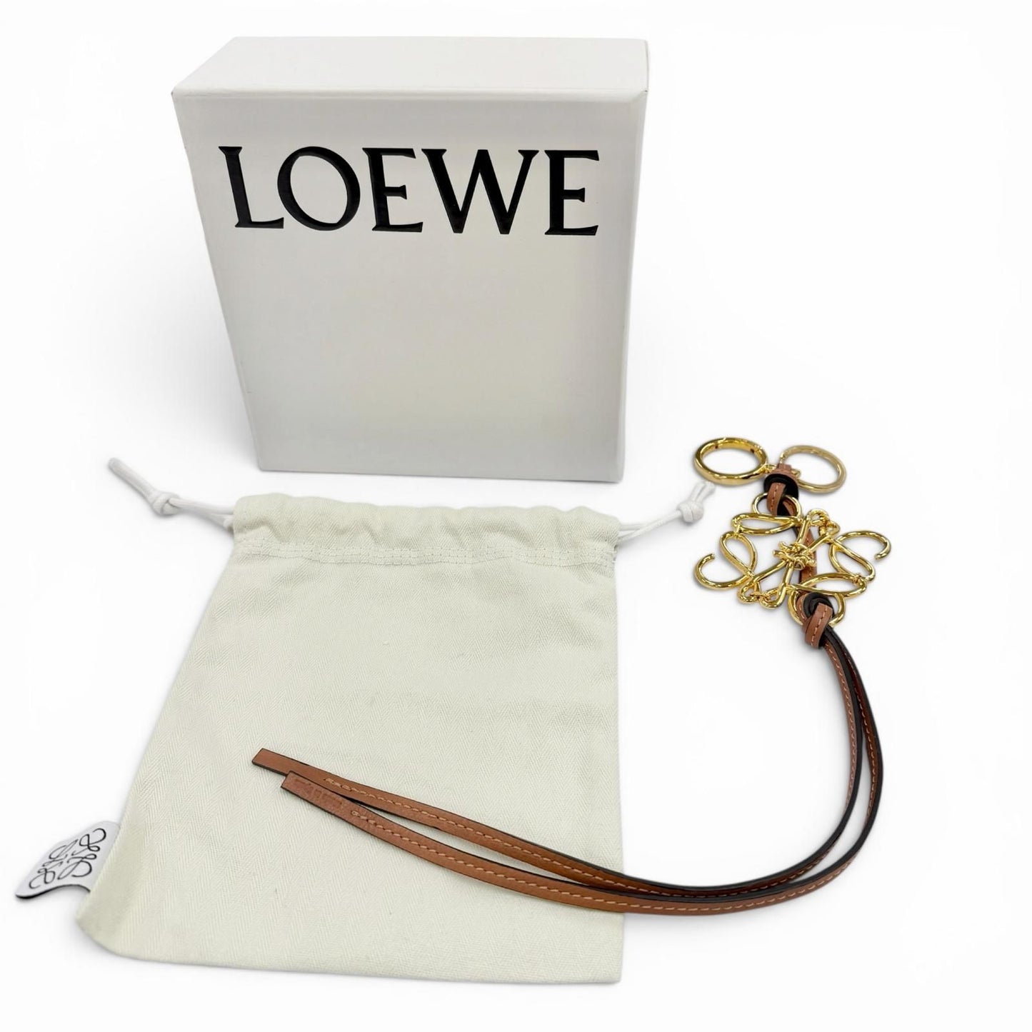 Loewe Classic Calf Tan Anagram Key Holder Bag Charm Gold — view 2
