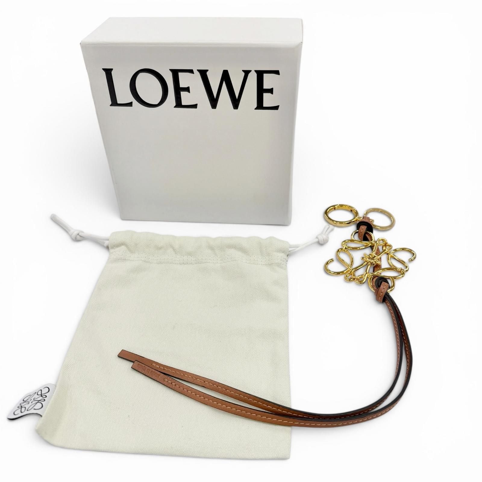 Loewe Classic Calf Tan Anagram Key Holder Bag Charm Gold — view 2