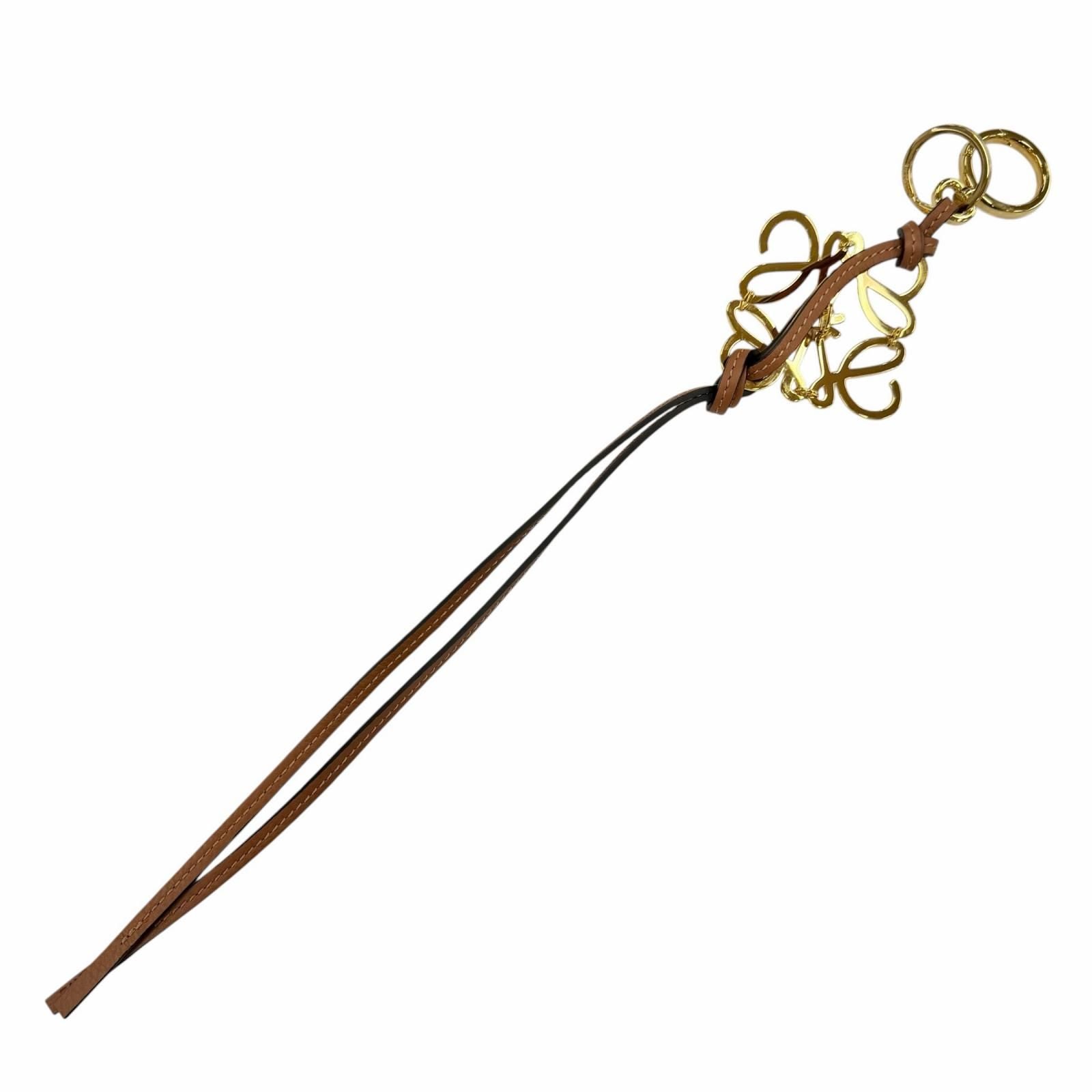Loewe Classic Calf Tan Anagram Key Holder Bag Charm Gold — view 4