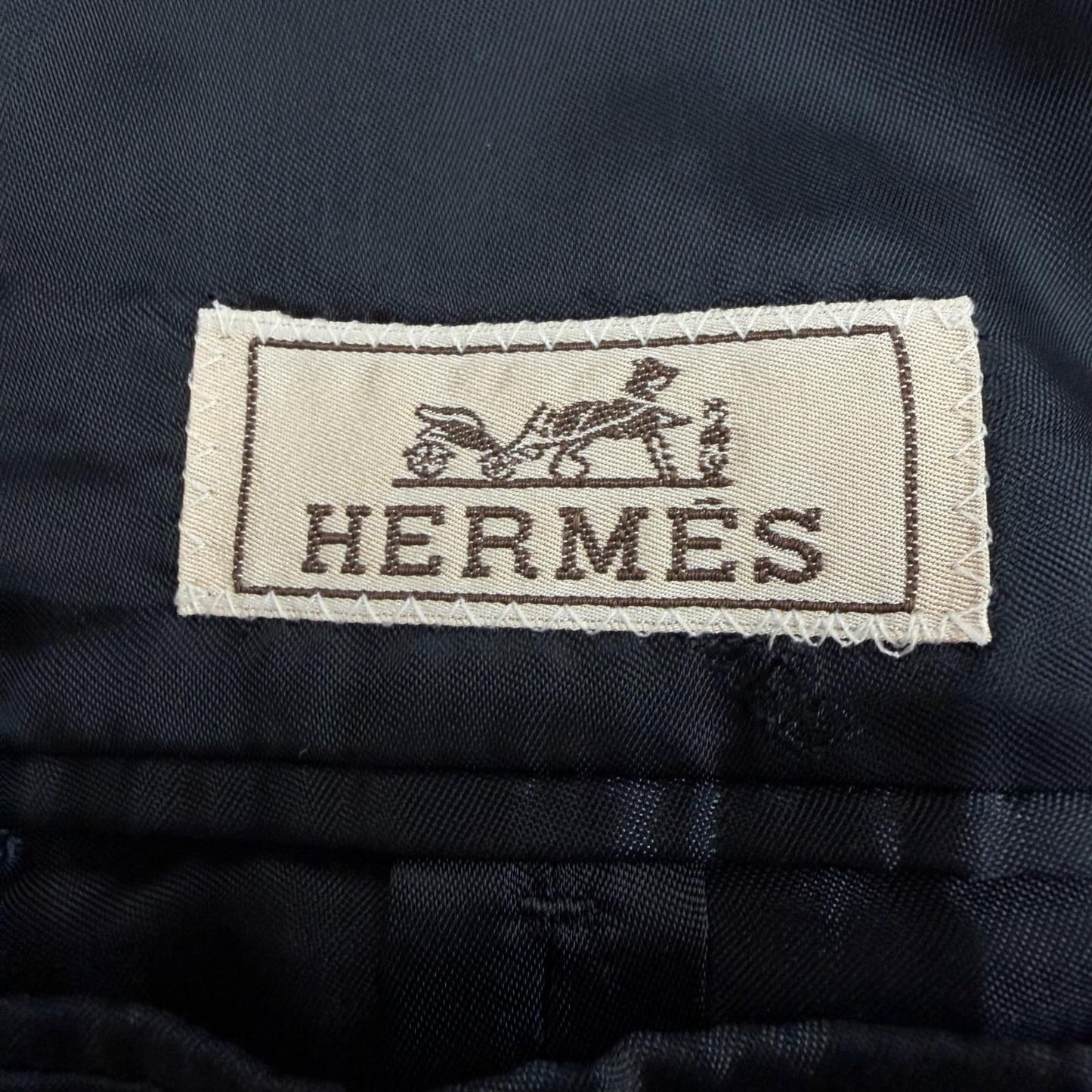 Hermes Wool Lining Logo Pattern Single Chesterfield Coat Navy 50 Hanger — view 7