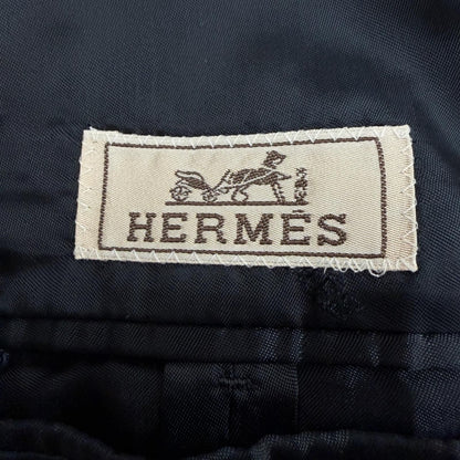 Hermes Wool Lining Logo Pattern Single Chesterfield Coat Navy 50 Hanger — view 7
