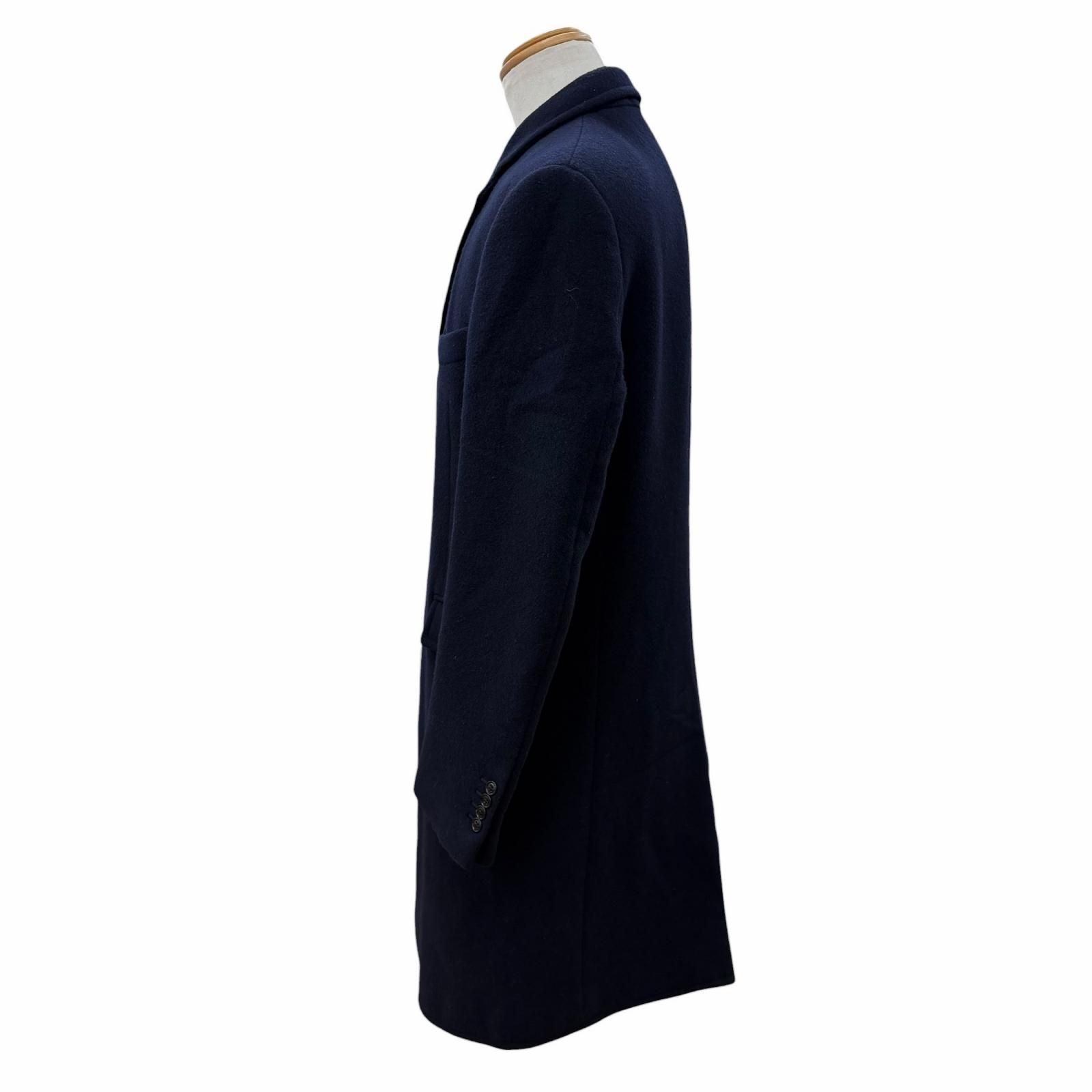 Hermes Wool Lining Logo Pattern Single Chesterfield Coat Navy 50 Hanger — view 3