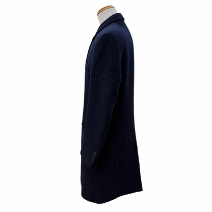 Hermes Wool Lining Logo Pattern Single Chesterfield Coat Navy 50 Hanger — view 3