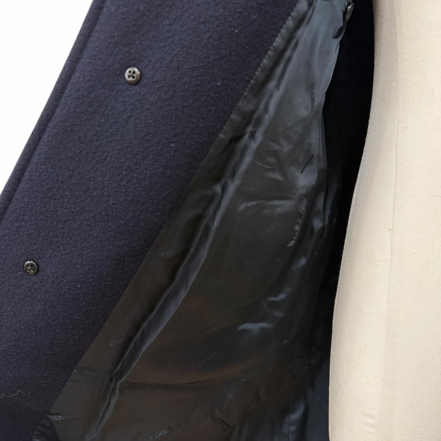 Hermes Wool Lining Logo Pattern Single Chesterfield Coat Navy 50 Hanger — view 5