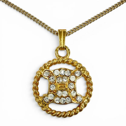 Celine Vintage Triomphe Blason Rhinestone Necklace Gold