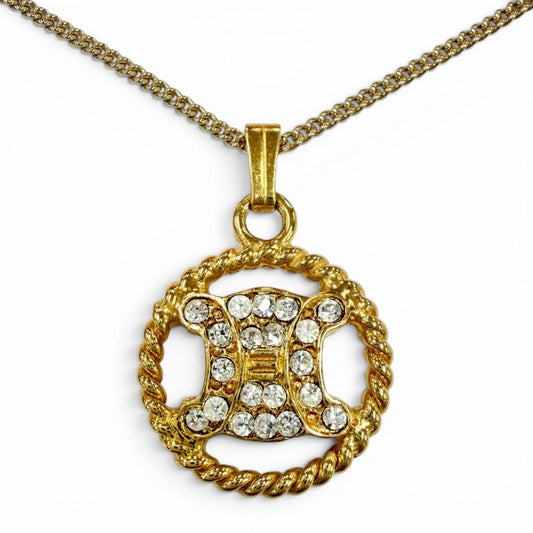 Celine Vintage Triomphe Blason Rhinestone Necklace Gold
