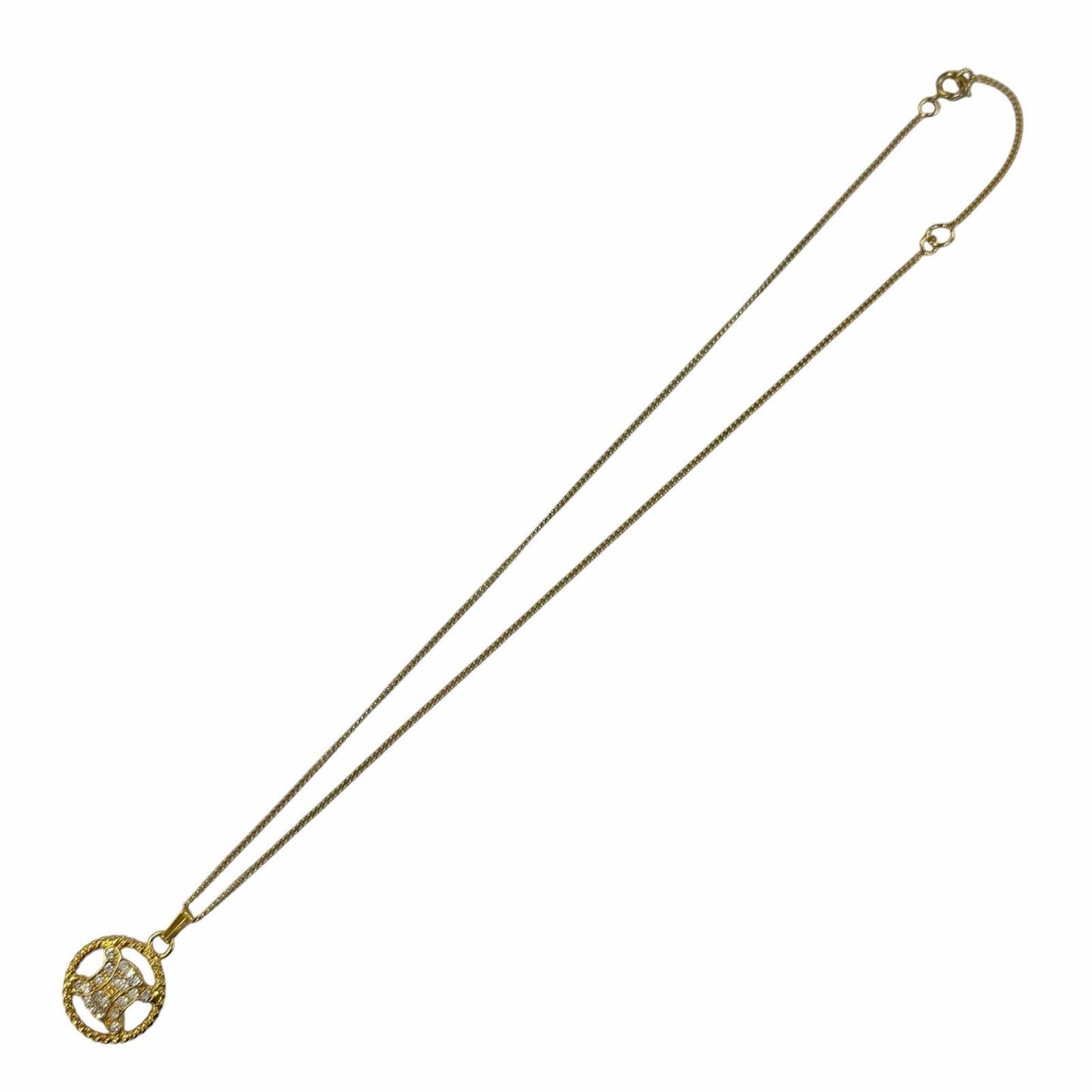 Celine Vintage Triomphe Blason Rhinestone Necklace Gold — view 3