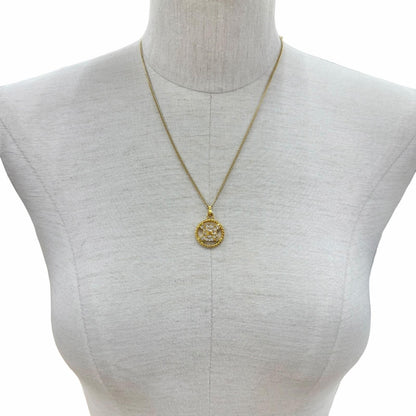 Celine Vintage Triomphe Blason Rhinestone Necklace Gold — view 5