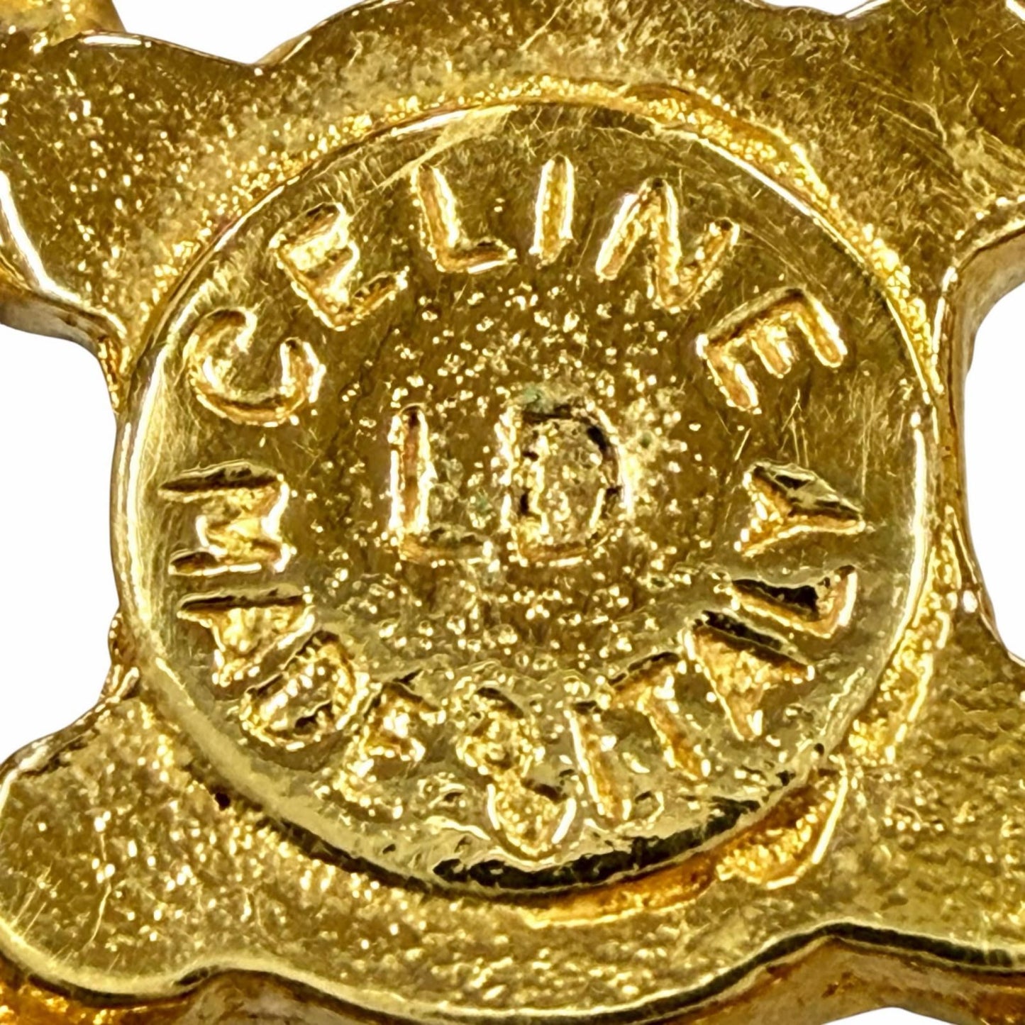 Celine Vintage Triomphe Blason Rhinestone Necklace Gold — view 7