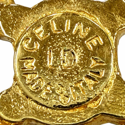 Celine Vintage Triomphe Blason Rhinestone Necklace Gold — view 7