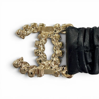 Chanel 21c CC Logo Rhinestone Leather Rubber Belt Black Gold — view 8