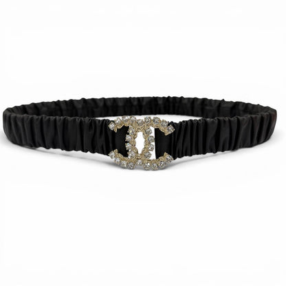 Chanel 21c CC Logo Rhinestone Leather Rubber Belt Black Gold — view 2