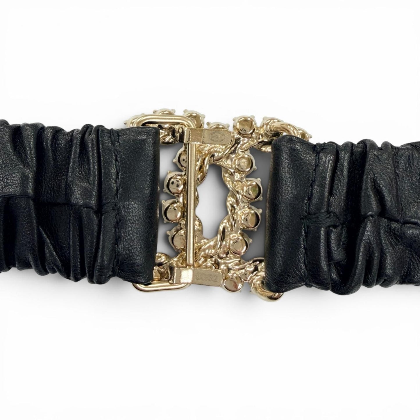Chanel 21c CC Logo Rhinestone Leather Rubber Belt Black Gold — view 7