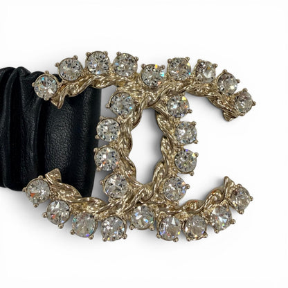 Chanel 21c CC Logo Rhinestone Leather Rubber Belt Black Gold — view 4